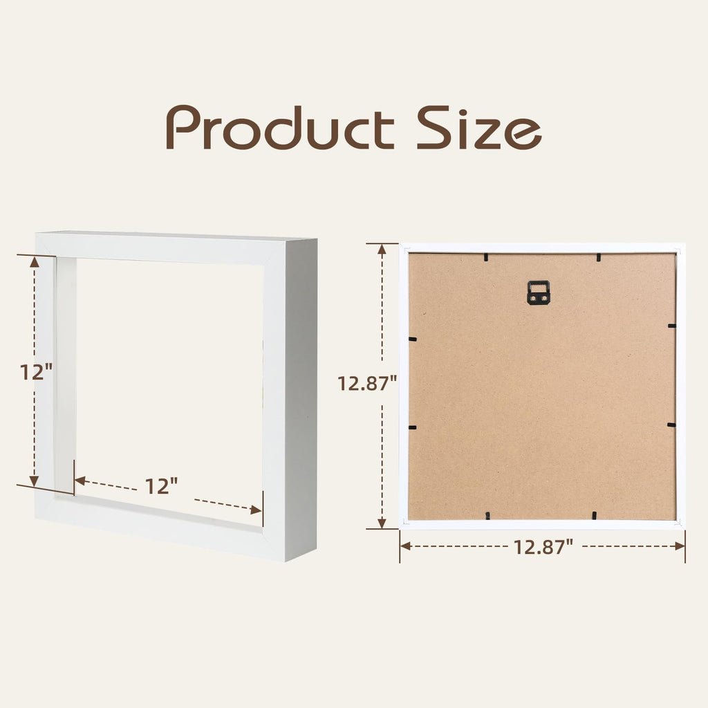 12" x 12" Shadow Box Display Case, Linen Back, 2 Pack White