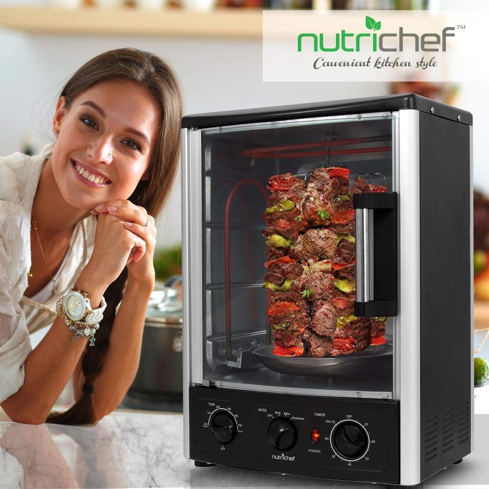 Multi-Function Rotisserie Countertop Oven | 24 Quart Vertical Glass Door Convection Oven, for Rotisserie Roasting & Broiling | Timer & Temperature Control | 13.4 x 12.2 x 18.9