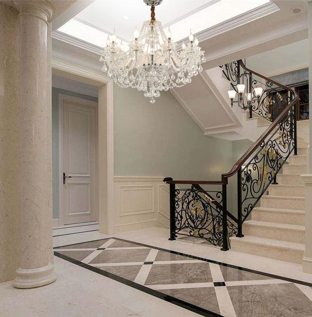 Crystal Chandelier K9 Clear Crystal 10 Lights E12 Bulbs Pendant Lighting Fixture for Dining Room, Living Room, Bedroom Modern Ceiling Lights 32in (10 Lights)