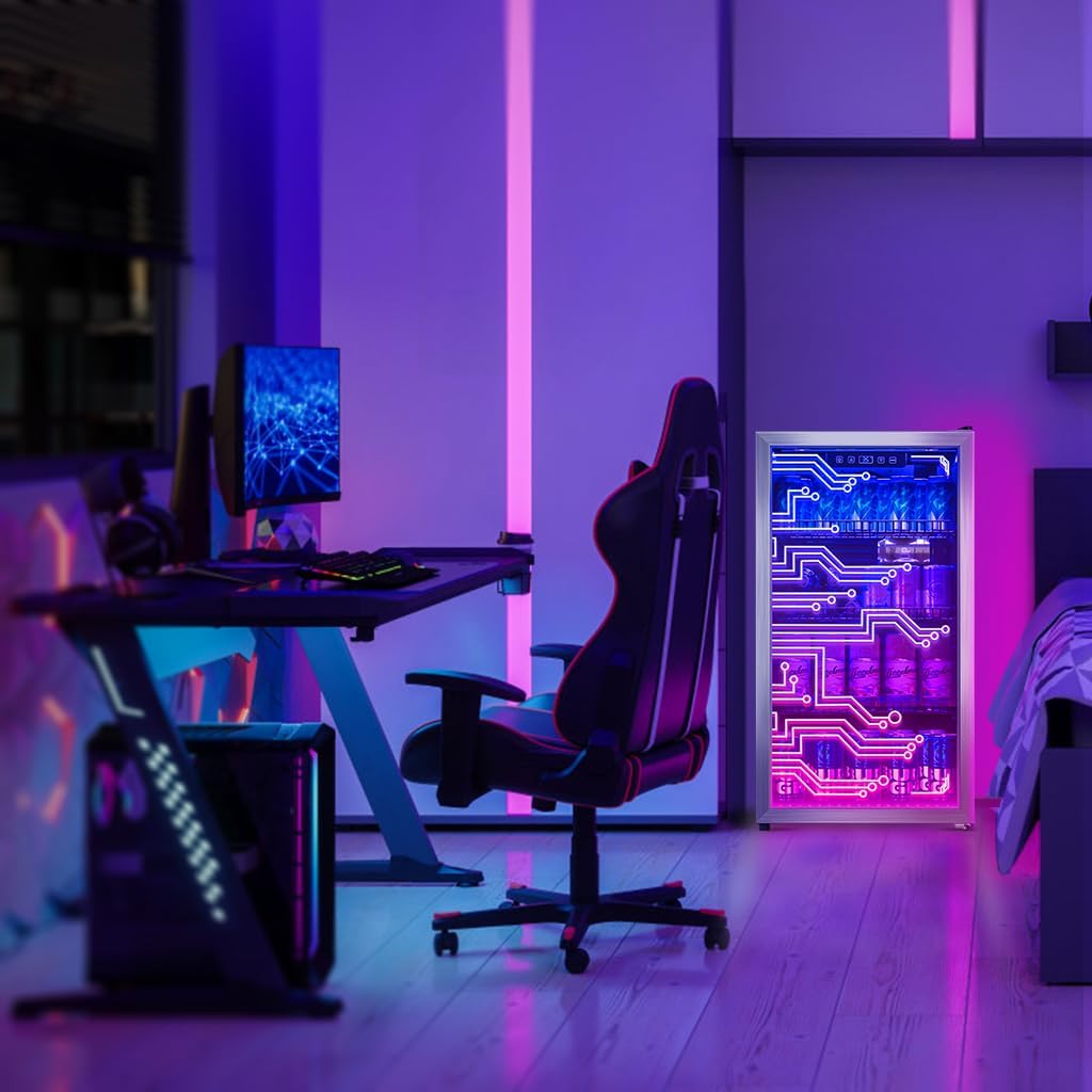 Gaming Light Up Beverage Refrigertor, Led Lighting Door 120 Cans Freestanding Be
