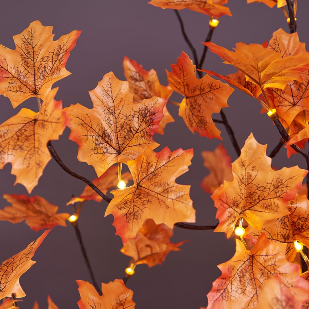 6FT Artificial Lighted Maple Tree Warm White Fall Decorations Indoor Ourdoor, Orange