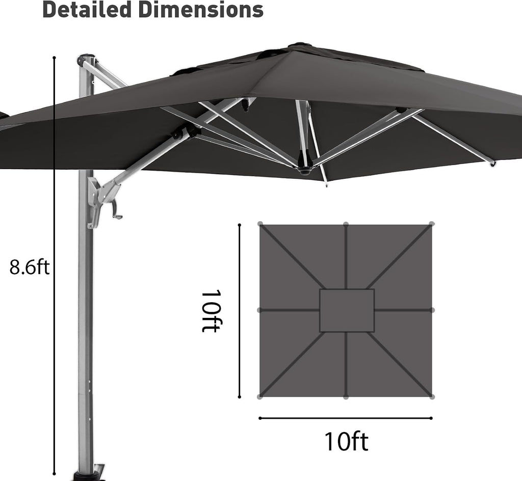 10'x10' Patio Umbrella Cantilever Outdoor Rectangular Offset Umbrella with 360°Rotation