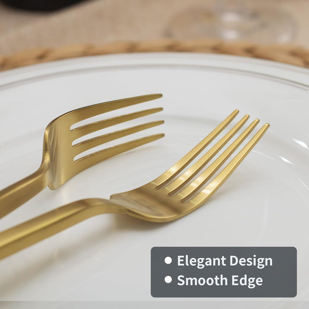Cube Gold 20-Piece Flatware Set, Forged Cutlery Set, Matte Gold Silverware Service for 4
