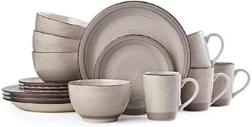 Sadie 16-Piece Cream Dinnerware Set, Service for 4, Durable Stoneware Plates and Bowls with Classic Design