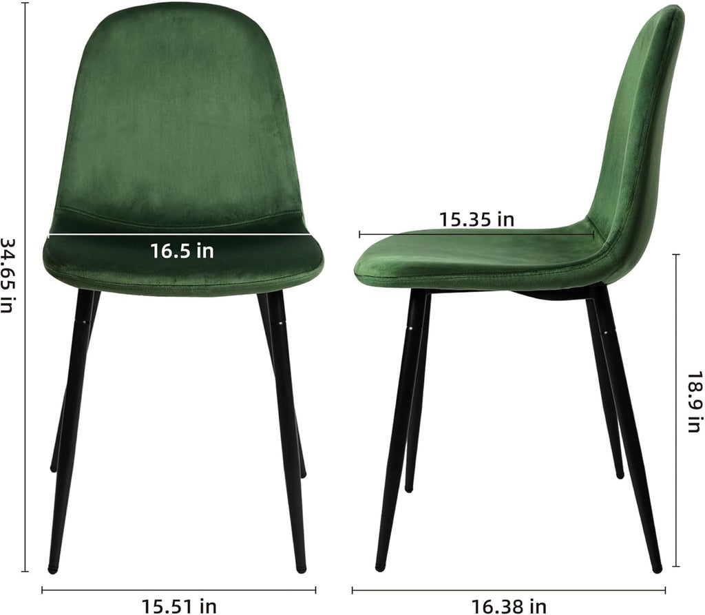 Modern Velvet Chairs with Metal Legs for Living, Bedroom, Restaurant, Dining Room, Set of 2, Dark Green