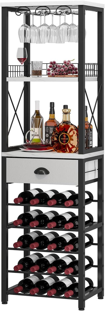 Wine Rack Freestanding Floor, Bar Cabinet for Liquor and Glasses