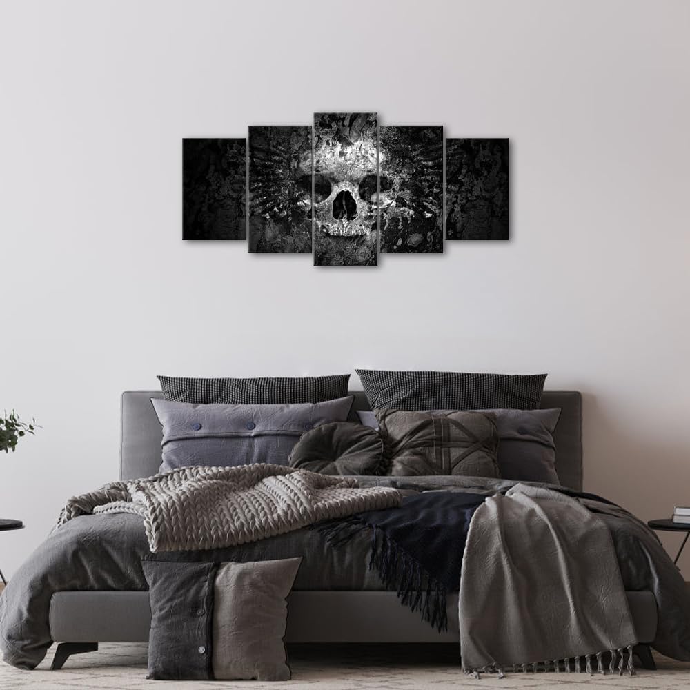 5 Piece Canvas Wall Art Black and White Skull Painting on Canvas Abstract Halloween Day of Dead Skull Posters Bedroom