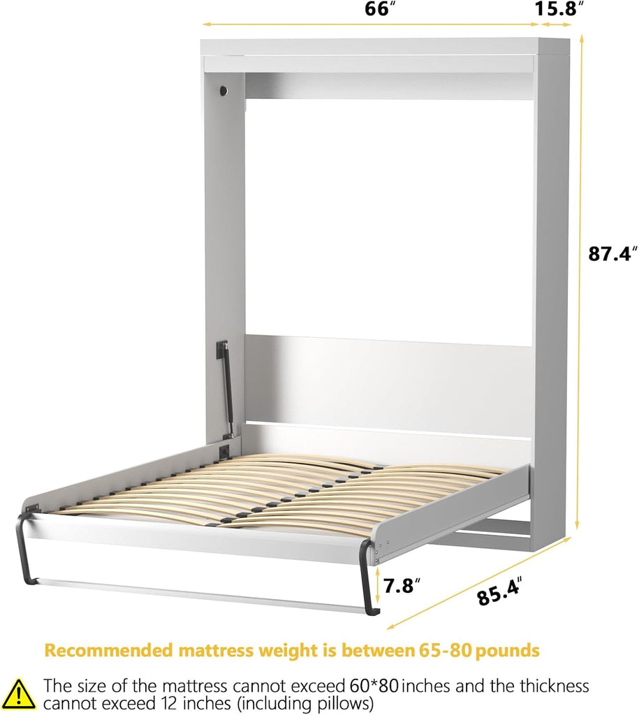 Queen Murphy Bed with Smooth Pneumatic Lift, Space-Saving Wall Bed with Modern Cabinet Design, Easy Installation