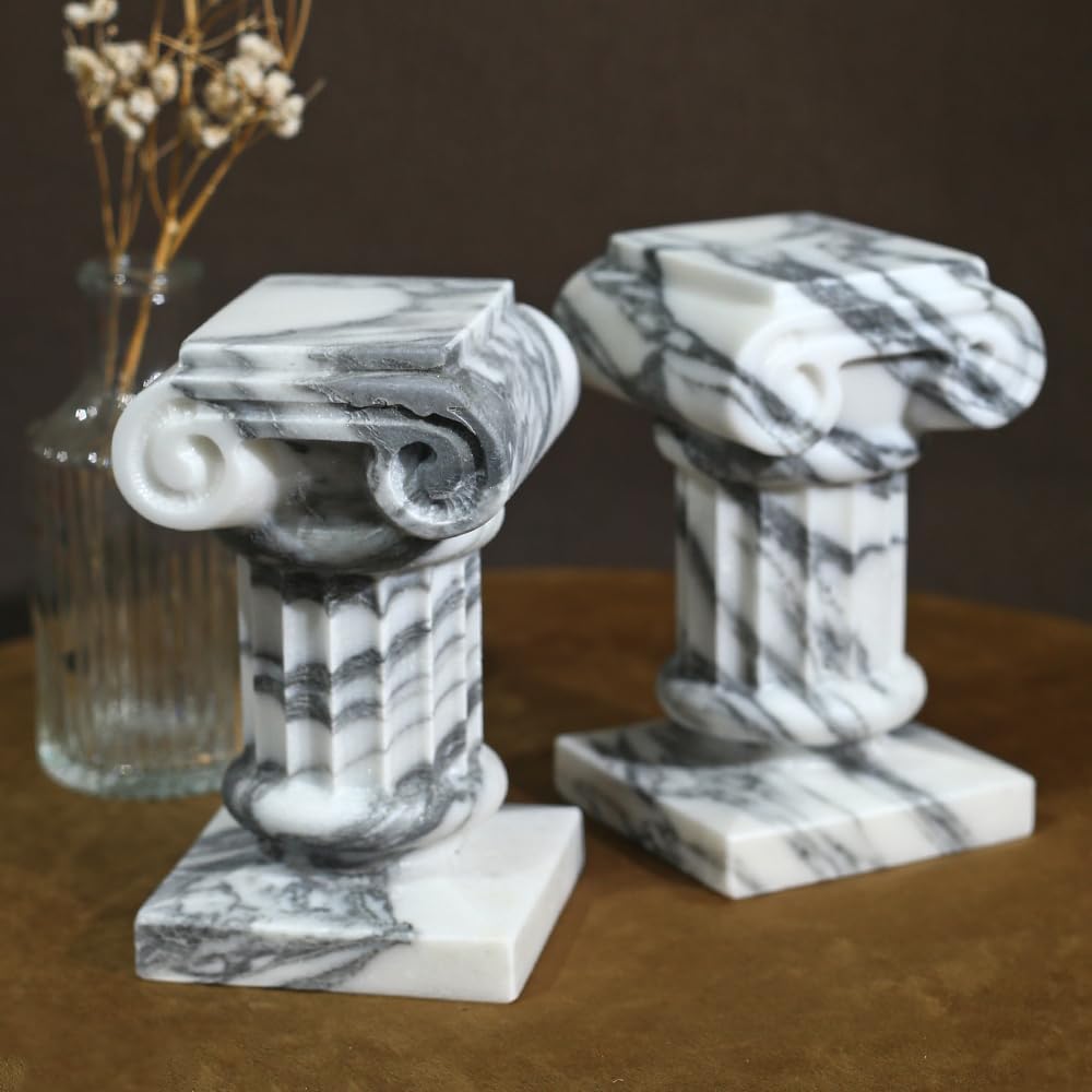 Marble Roman Pillar Statues Small Sculpture Decor for Coffe Table, Decorative Pillar Bedroom Bookshelf Display, Mini