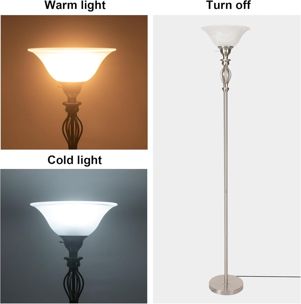 Torchiere Floor Lamps, Standing Lamp with White Alabaster Glass Shade, Corner Floor Lamp Pole Lamp - Elegant Floor Lamps