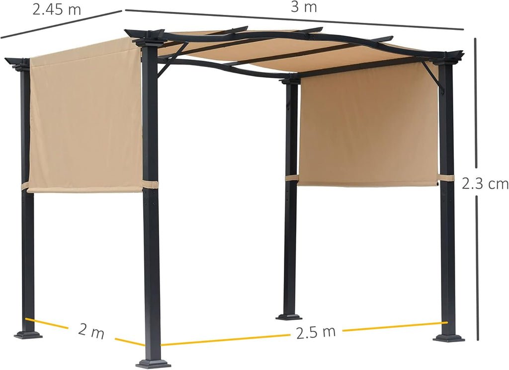 8' x 10' Retractable Pergola Canopy Steel Frame Polyester Fabric Gazebo with Retractable Canopy Shade Awning