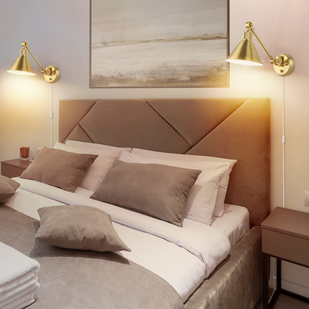 Wall Sconce Plug in, Dimmable Wall Sconces Set of 2 Wall Lights with Plug in Cord and Dimmer On/Off Knob Switch