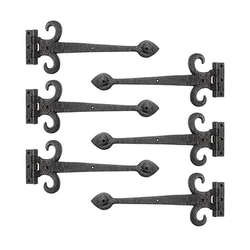 Black Wrought Iron Strap Hinge 15.5" Fleur De Lis Style Flush Mount Heavy Duty Spade Tip Strap Gate and Door Hinges