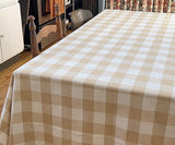 Rectangular Tablecloth, Cotton, Beige and Cream, 63 X 109, Farmhouse Plaid, Heat Resistant, 1.0 Coun