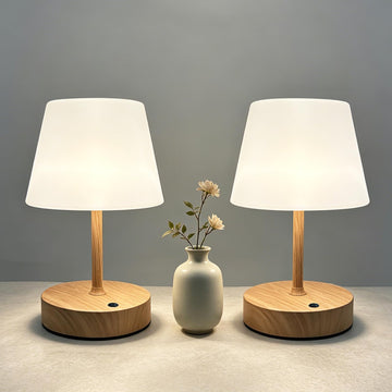 Cordless Table Lamp, Waterproof Shower Lamp -Wood Tone Set of 2