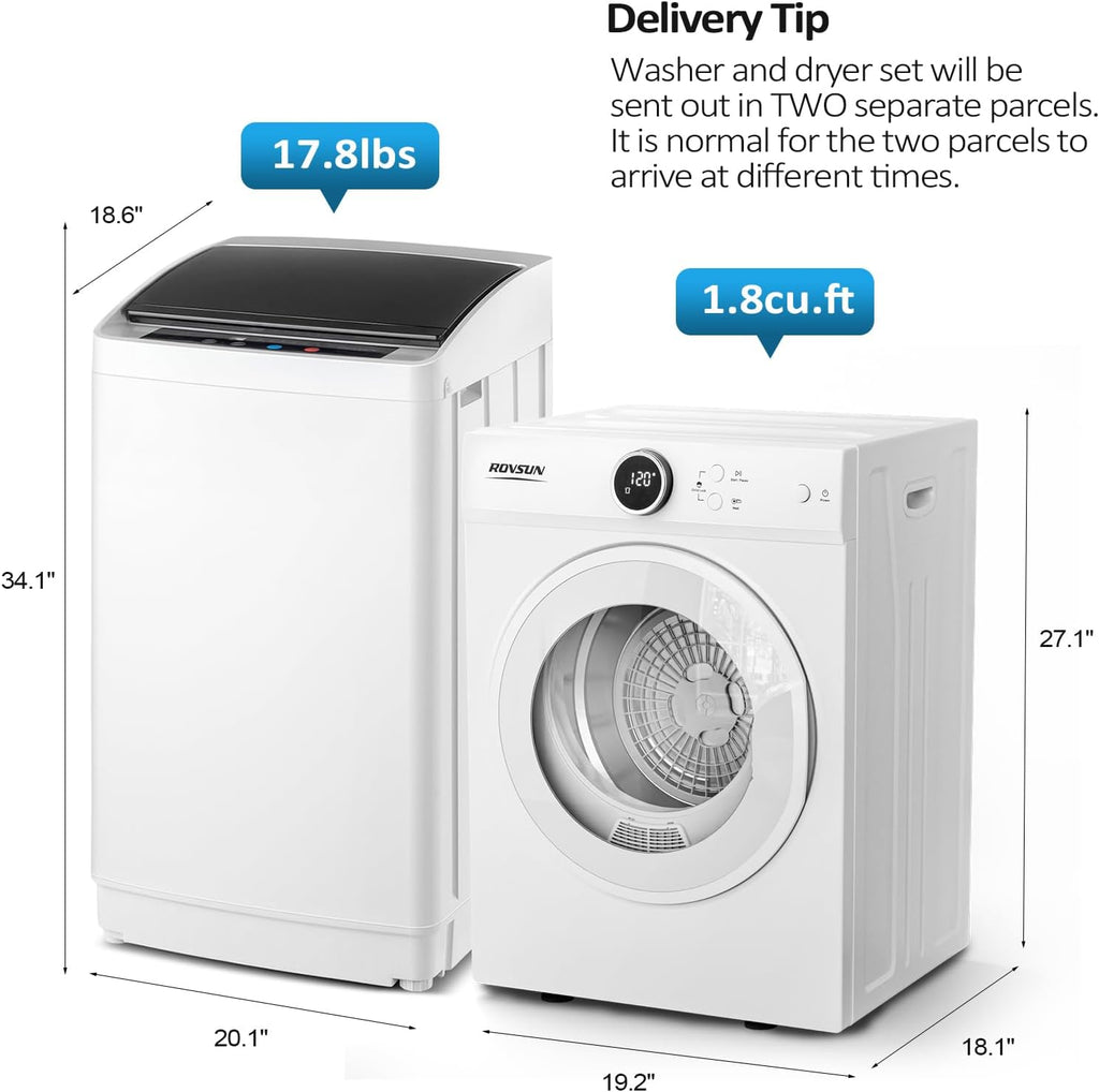 17.8LBS Full-Automatic Washing Machine and 1.8CuFt Portable Clothes Dryer Set, Compact Laundry Washer and Dryer Combo
