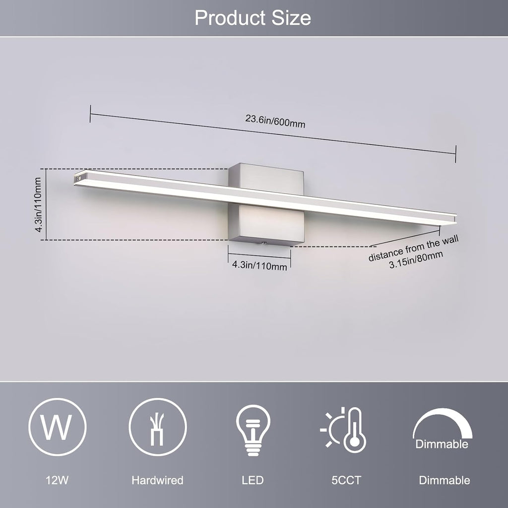 LED Modern Bathroom Light Fixtures 18W Brushed Nickel Vanity Lights Bar 5CCT Dimmable ixture Over Mirror Vanity Light