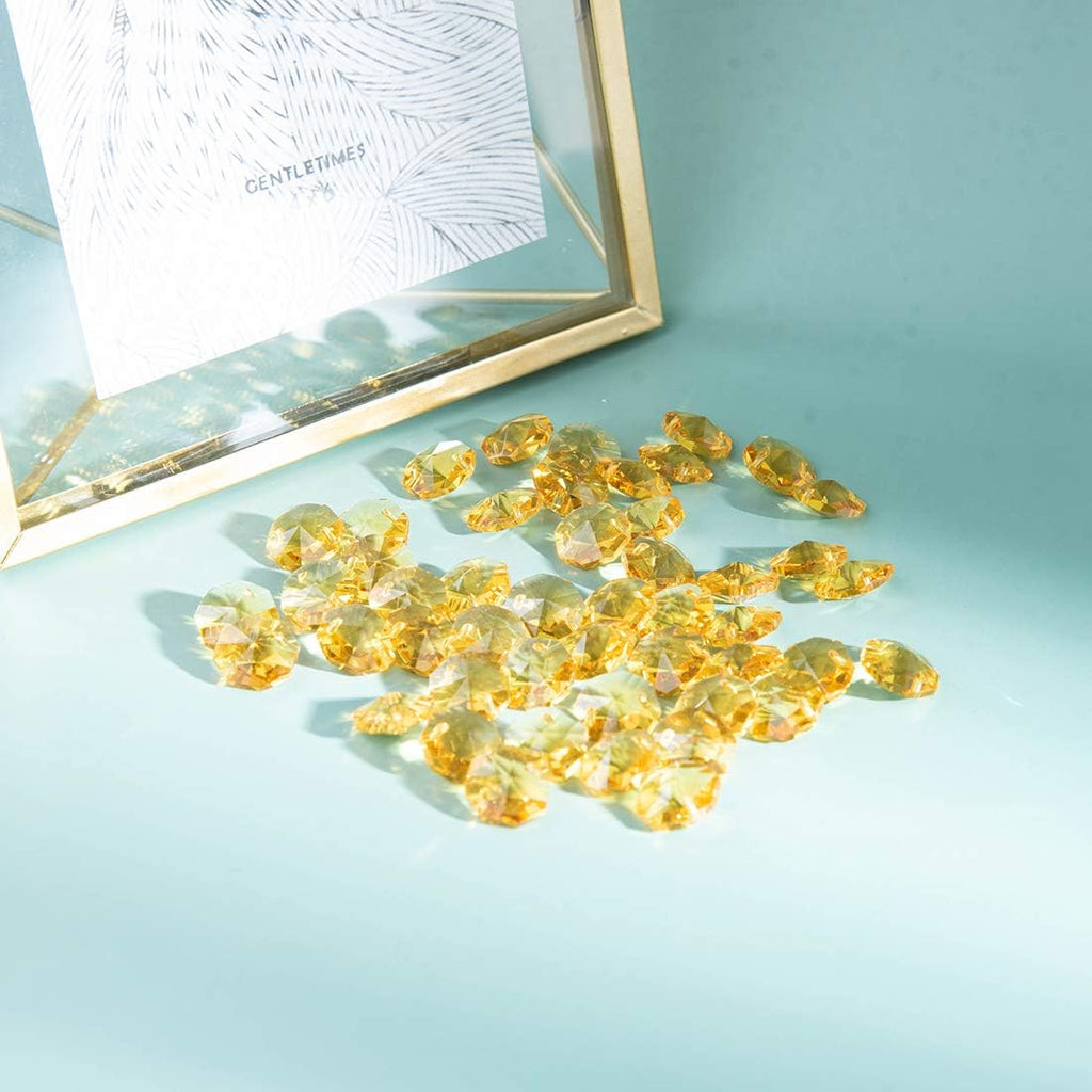 Yellow Crystal 14mm Octagon Beads, Glass Curtain Drop Suncatchers, Crystal Garland Parts Pack of 100