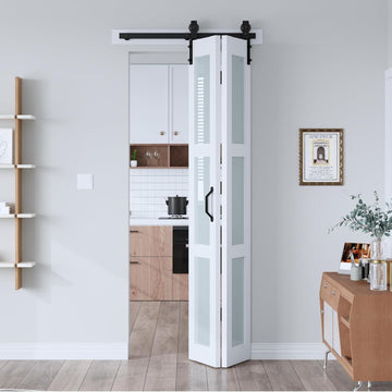 32"x 84" (Double 16" x 84") Bifold Barn Door, Bifold Sliding Barn Door with Hardware Kit, Solid MDF 