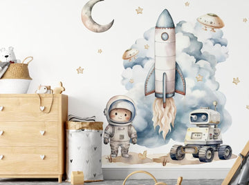 Space Wall Decal for Kids - Rocket Wall Decor for Boys Room - Astronaut Planets Wall Stickers - Space Ship Bedroom
