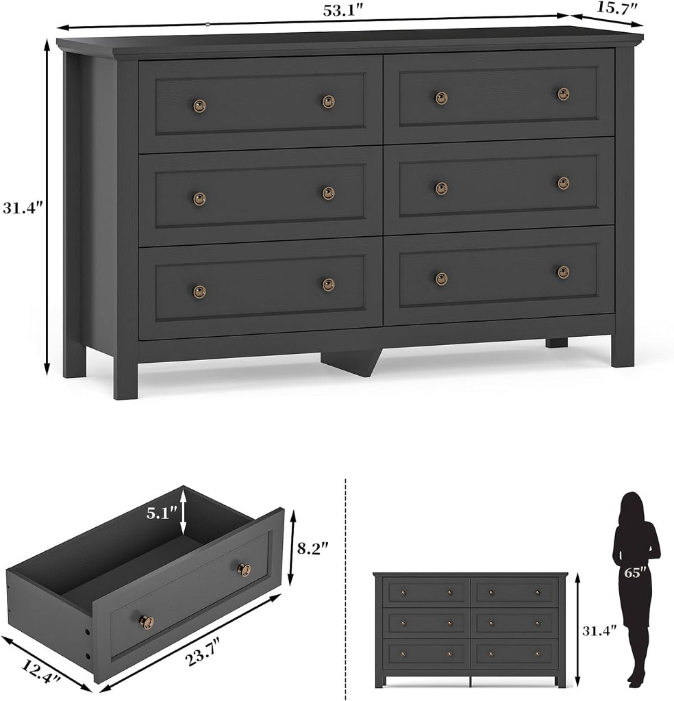 Farmhouse Dresser Nightstand Sets, 4-Piece Bedroom Furniture Set | 5/6 Drawer Dresser Closet & 3 Drawer Nightstand