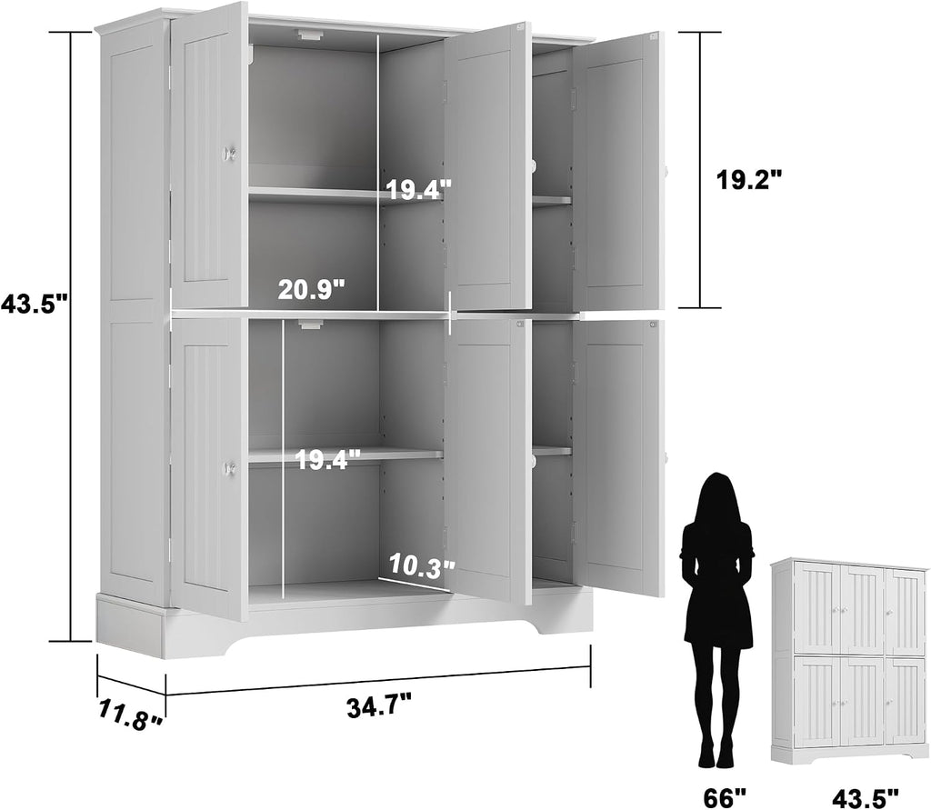 Bathroom Floor Cabinet with 6 Doors and Adjustable Shelves | Modern Bathroom Storage Cabinet, Freestanding Cupboard