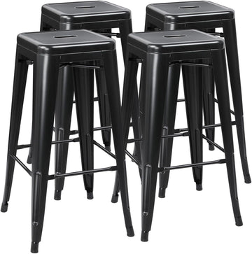 30 Inch Metal Bar Stools Set of 4, Bar Height Backless Bartools, Industrial Stackable Bar Chairs