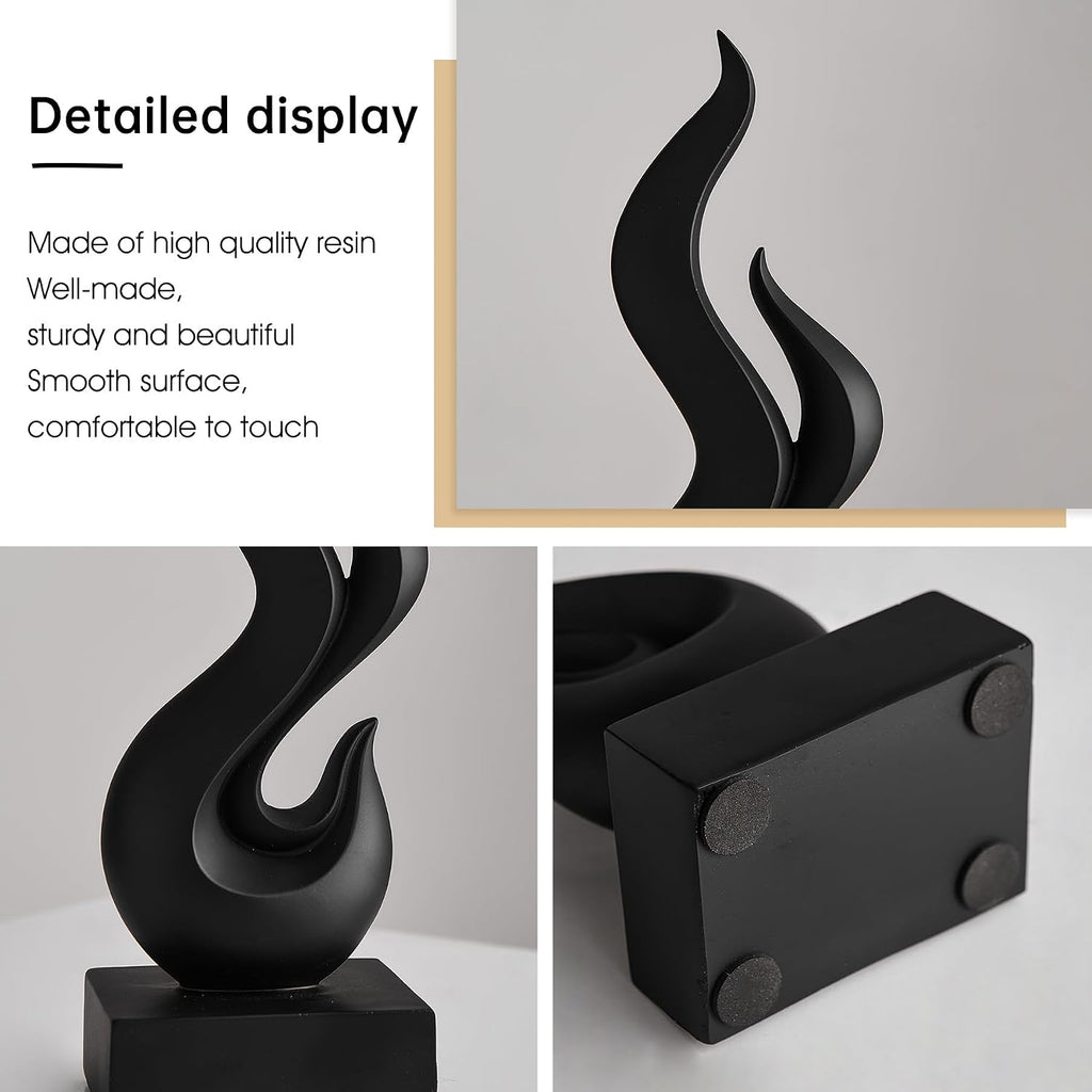 Abstract Art Table Decoration, Gold Decor Flame Statue Home, Black Shelf Decor Accents, Abstract Art Resin Sculpture
