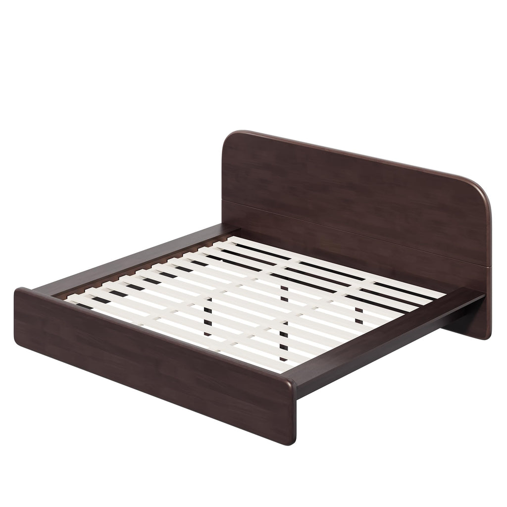 King Walnut Platform Bed with Rounded Headboard