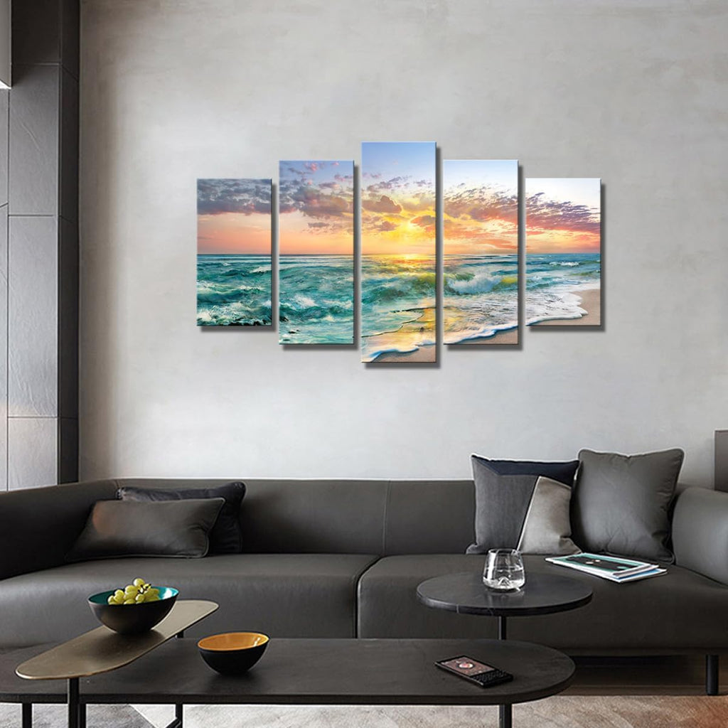 5 Piece Beach Canvas Wall art Landscape Art Canvas Wall Art Beach Decor Wall Art Sunset Nature Landscape Picture