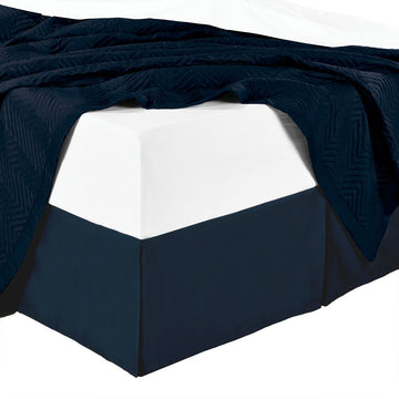 Microfiber Bed Skirts (14 inch Drop) -Twin Size, Solid Navy- Pleated Tailored Bedskirts with Split Corners