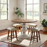 Brown Round Pedestal Dining Table with Wood Veneer and MDF Top, Ideal for Dining Room, Rustic or Modern Indoor Dining
