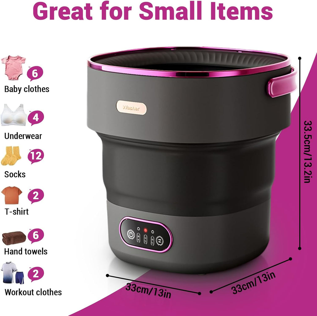 13L Portable Mini Washing Machine with Spin Dryer, Collapsible Small Washer for Baby Clothes & Underwear, 3 Deep
