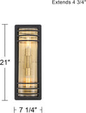 21" High Modern Industrial Outdoor Wall Light Fixture Mount Porch House Exterior Outside Lantern Set of 2 2-Light Weatherproof Black and Brass Finish Clear Glass Shade A123-B0DYNGZ3TS