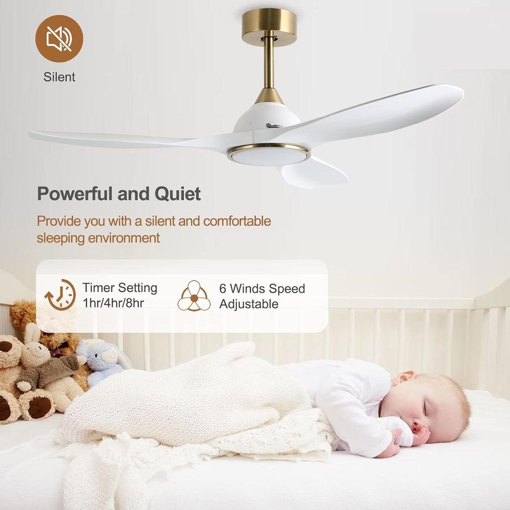 52 Inch 6 Speed High CFM Quiet DC Motor Modern Ceiling Fan with Lights Remote Control
