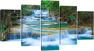 Peaceful Waterfall Canvas Prints Wall Art Green Trees Pictures Paintings Bedroom Home Decorations Modern 5 Piece