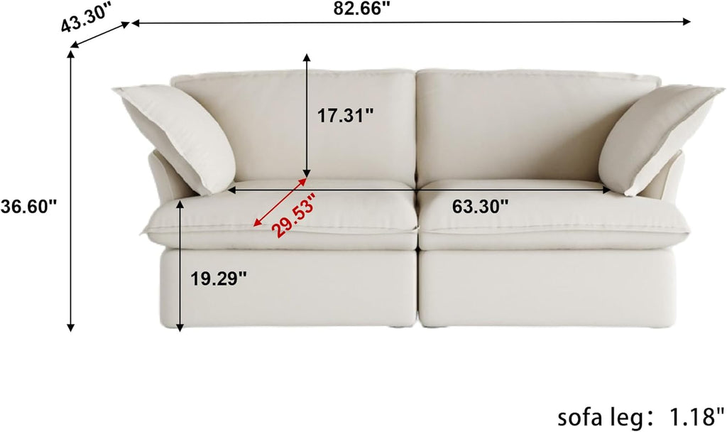 82.66" Sectional Couch for Living Room, Modular Sectional Sofa, Modern Convertible Couches, Cushion Covers Removable, Down Filled Sofas for Living Room, Home, Apartment (Beige)