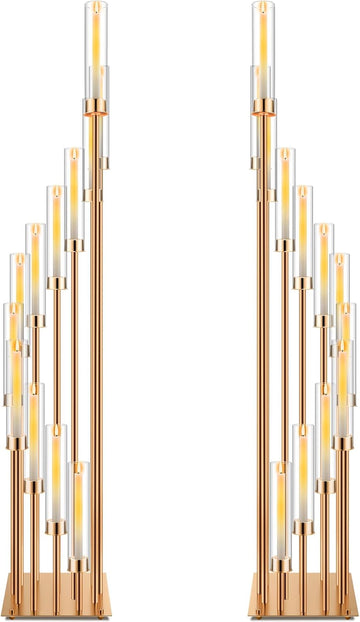 2 Pcs 12 Arm Wedding Candelabras Candle Holder 57.5 Inch Tall Cluster Centerpieces Floor Candelabra Standing with