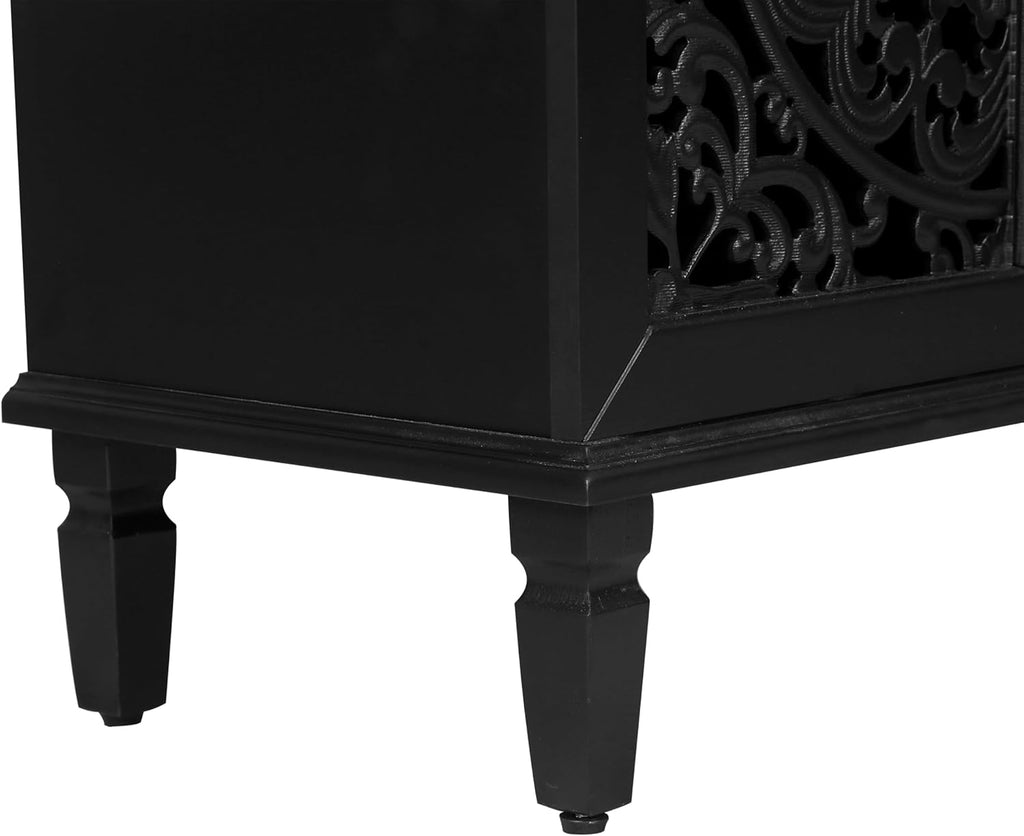 Vintage Sideboard Buffet Table Accent Credenza Storage Cabinet with 4 Hollow Carving Doors Adjustable Shelves Wood