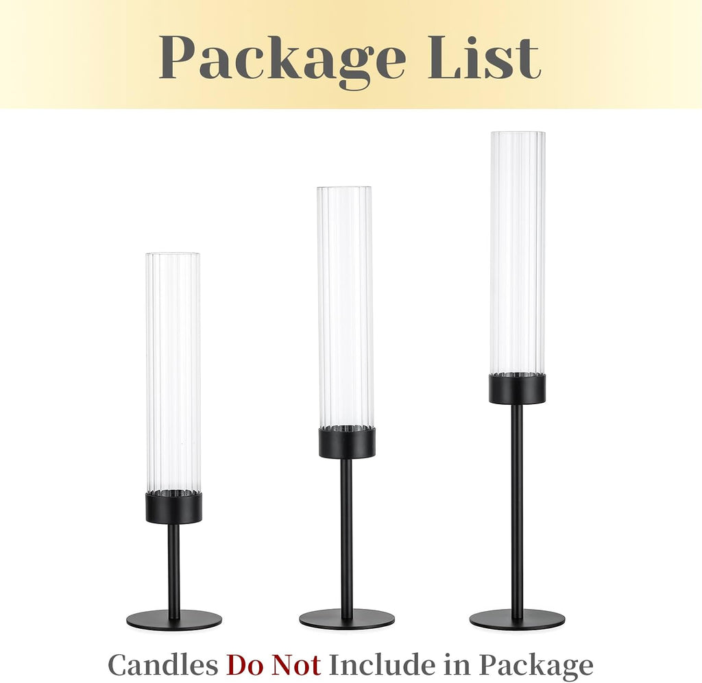 Black Taper Candle Holders: Candlestick Holders Set of 3 Hurricane Glass Tall Candle Holder for Candlesticks Candle