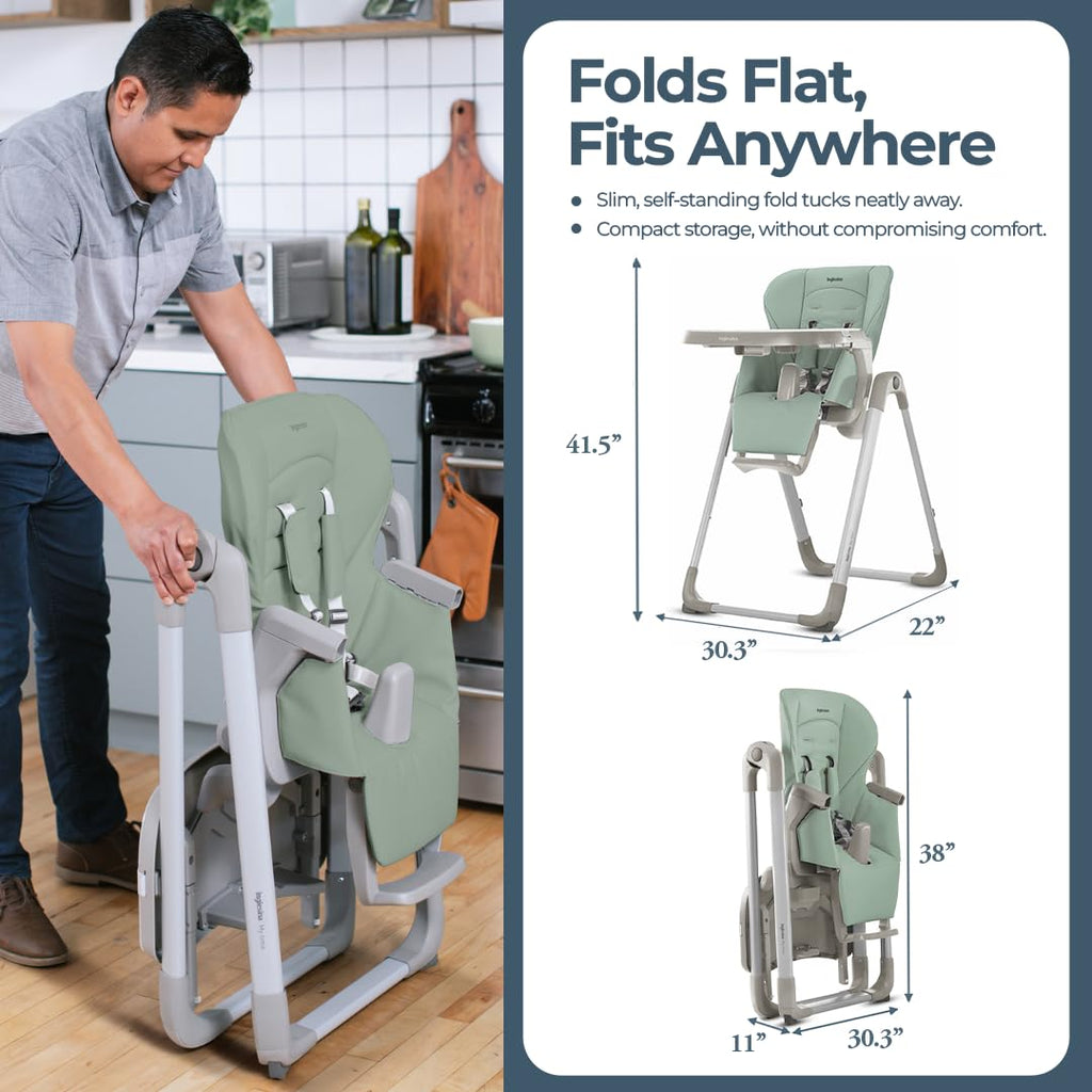 My time Highchair, Mint - Adjustable High Chair for Babies & Toddlers, 4 Height & 3 Recline Settings, Collapsible