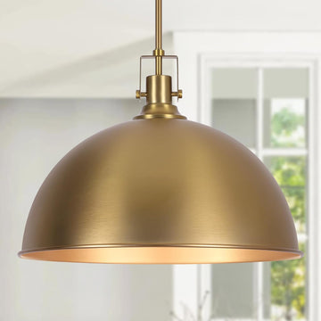 18 Inch Brushed Gold Large Pendant Light Kitchen Island, Farmhouse Modern Dome Pendant Light Fixtures Ceiling Hanging