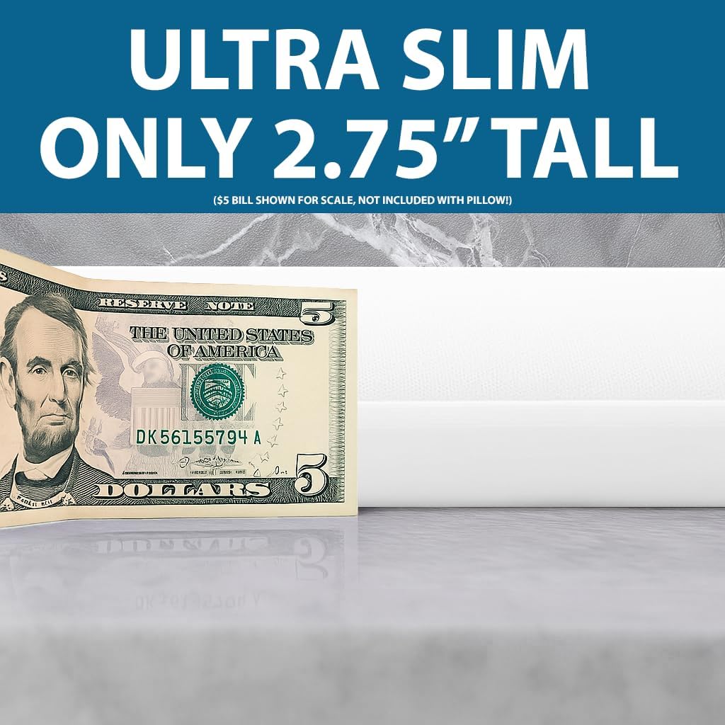 Ultra Slim Gel Memory Foam Pillow for Stomach and Back Sleepers - Thin, Flat Design for Cervical Neck Alignment and