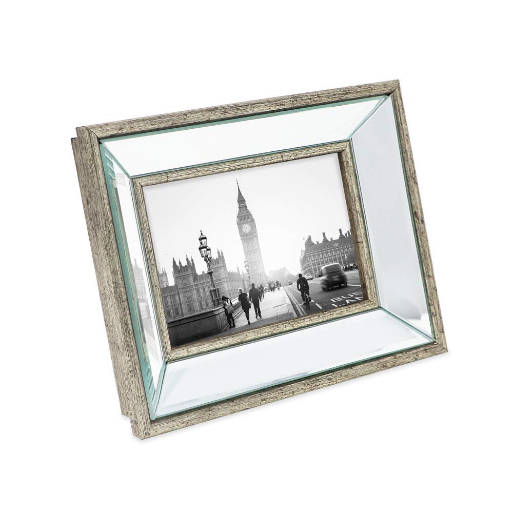 Jacobs 4x6 Silver Beveled Mirror Picture Frame - Classic Mirrored Frame with Deep Slanted Angle Made for Wall Décor