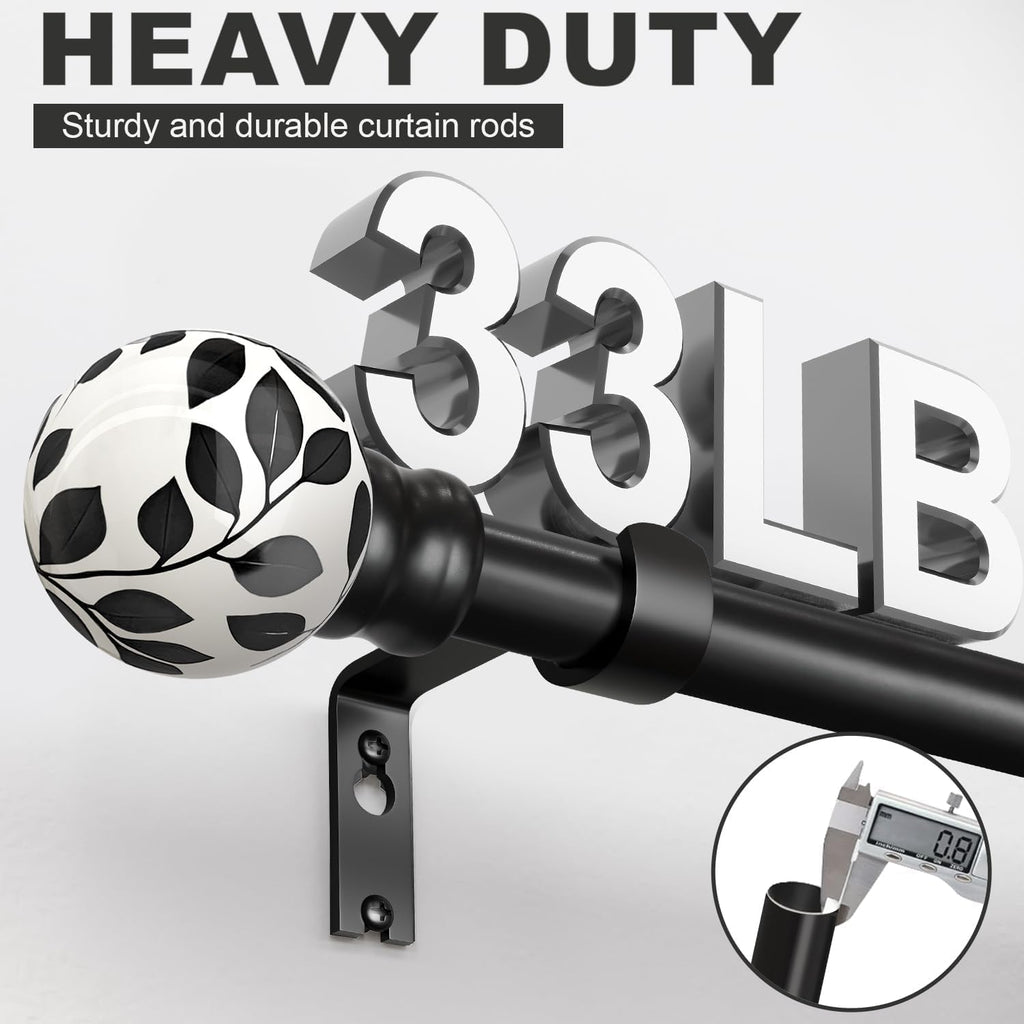 Ceramic Black Curtain Rods for Windows Heavy Duty 1" Diameter iron