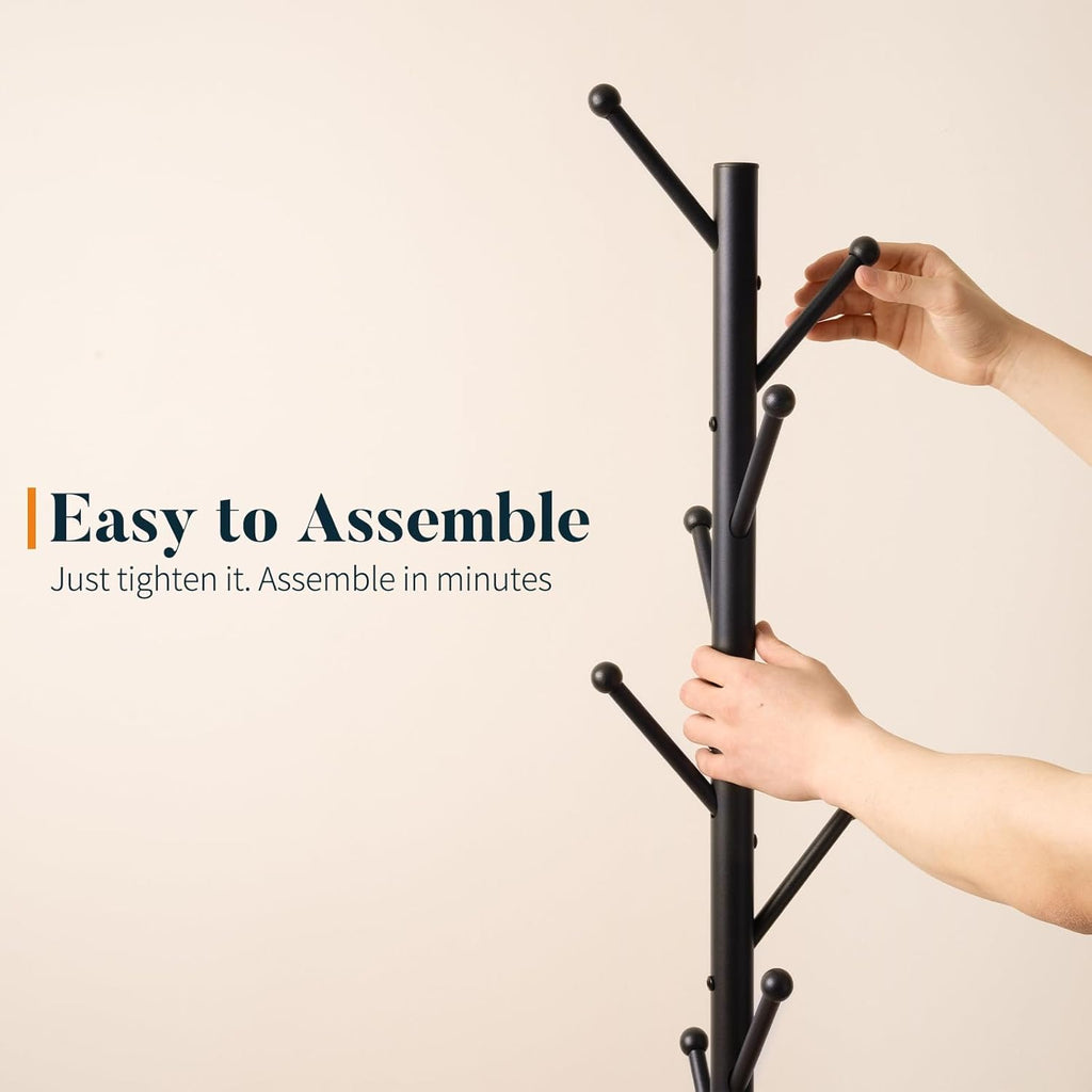 Coat Rack Freestanding with Natural Marble Base - Coat Tree with 8 Hooks Heavy Duty Coat Hanger Stand, Metal Coat