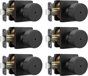 Matte Black Door Knobs Interior, Privacy Bedroom Door Knob with Lock, Black Interior Door Knobs Bathroom 6 Pack