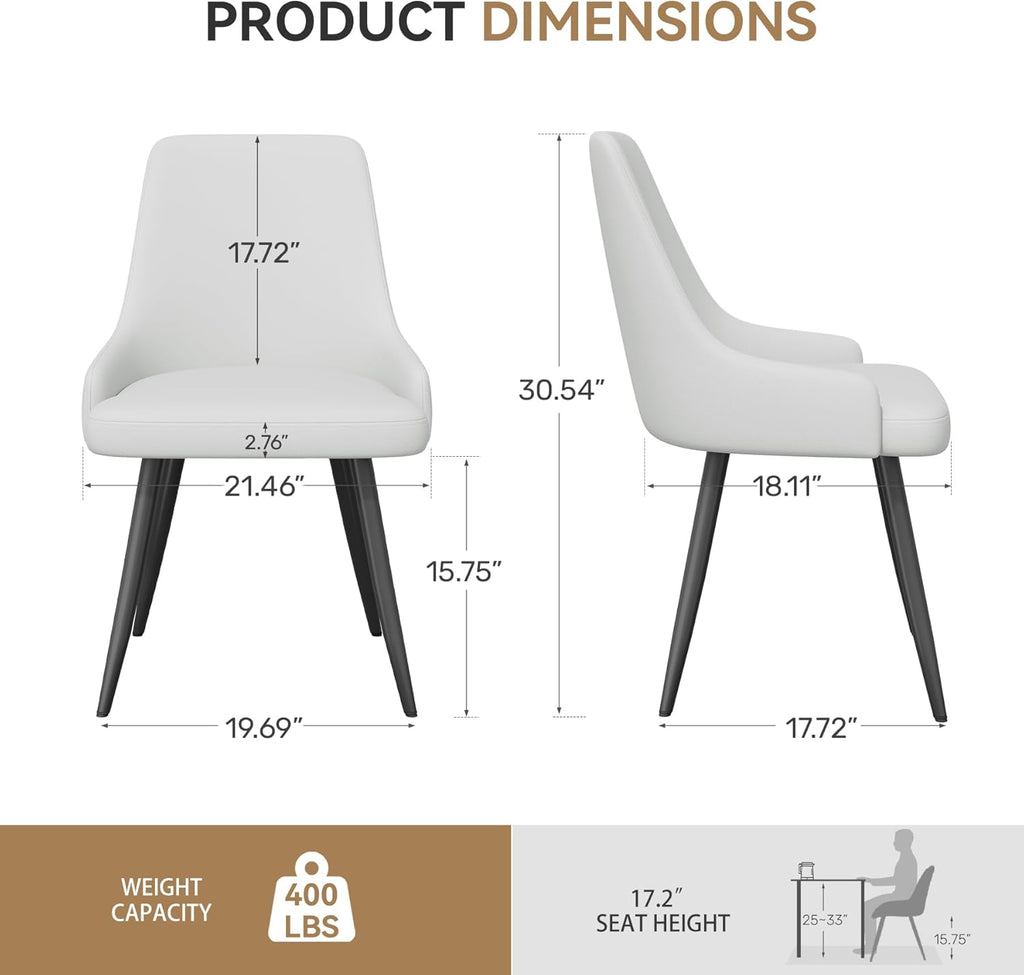 Modern Dining Chairs Set of 2, Spacious Dining Room Chairs with Thick Cushion