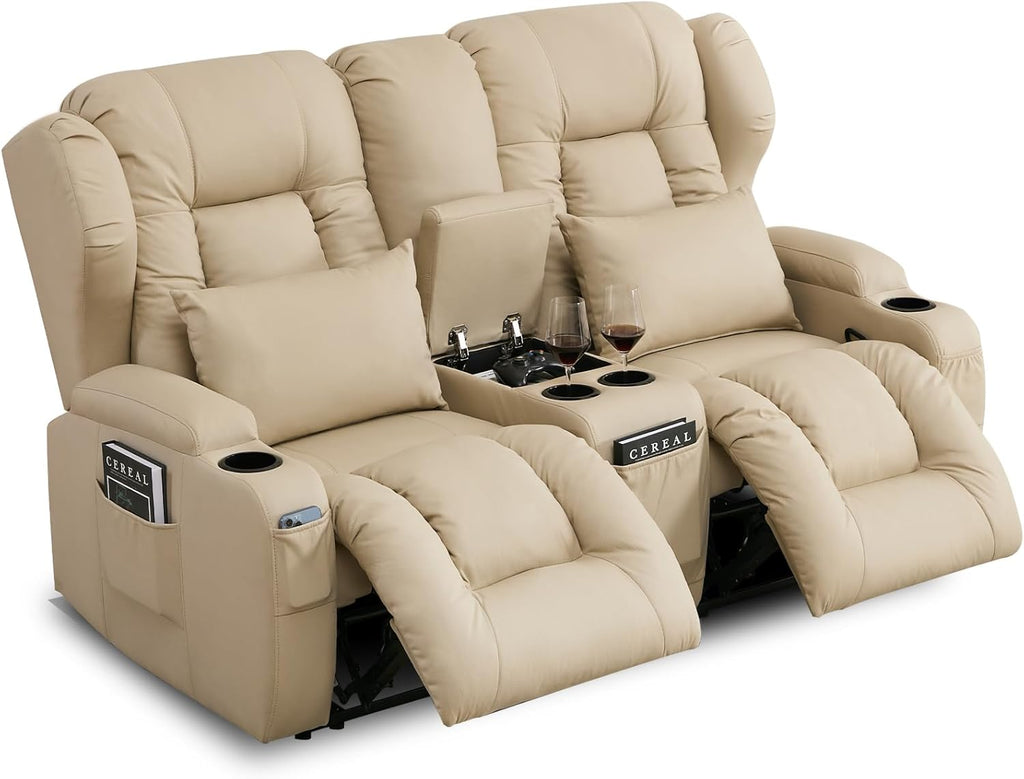 65.5" RV Loveseat Recliner Double Recliner RV Sofa & Console | Wall Hugger Loveseat Reclining RV | RV Theater