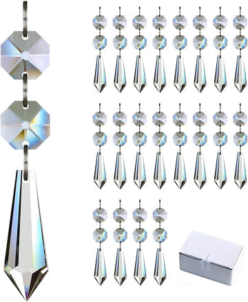 20pcs 38mm Chandelier Crystals Replacement Parts Prism Pendant - Clear Hanging Icicle Drop with Glass Octagon Beads